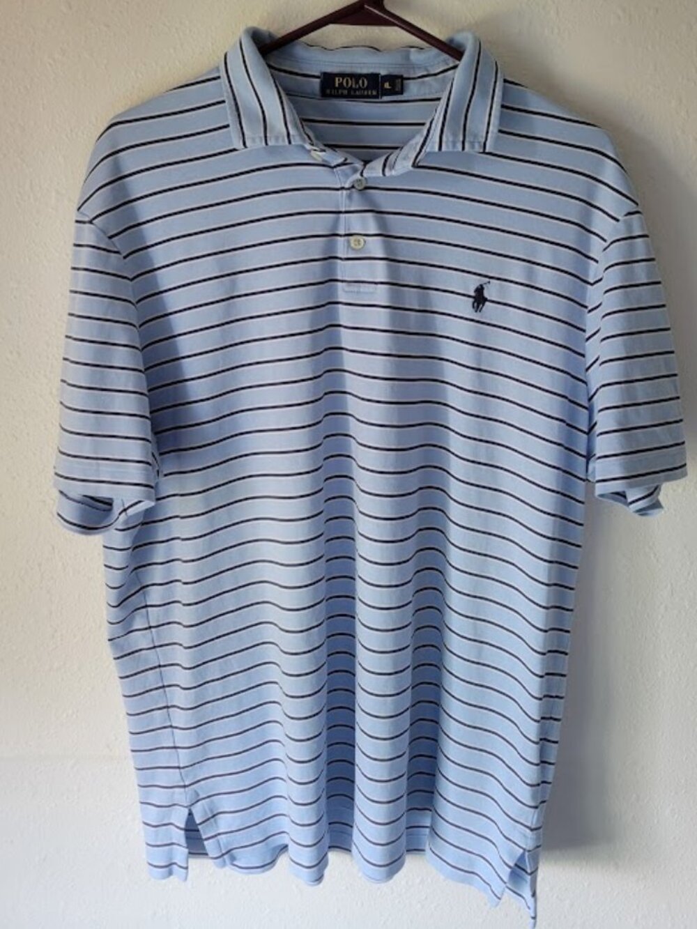 Polo Ralph Lauren Striped Polo Shirt Men's XL Light Blue Short Sleeve